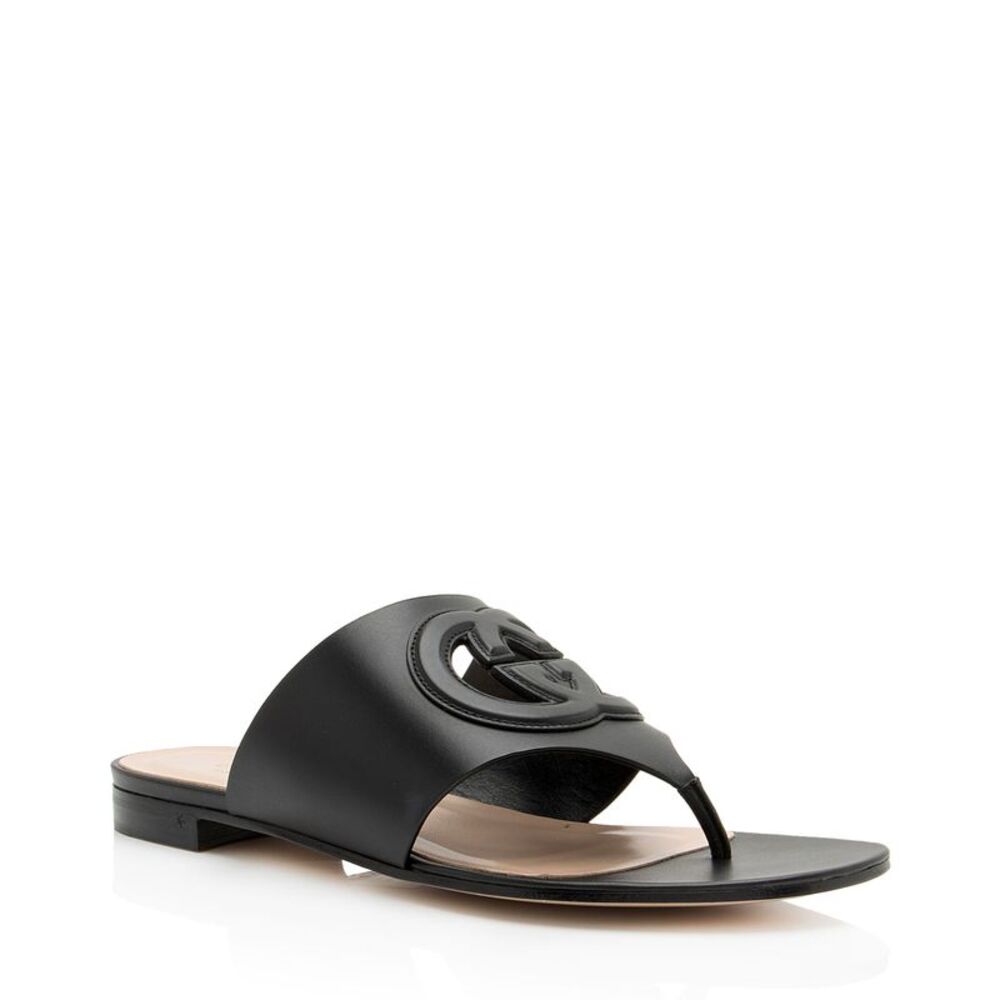 Gucci Leather Interlocking G Cutout Thong Sandals - Size 9.5 / 39.5
